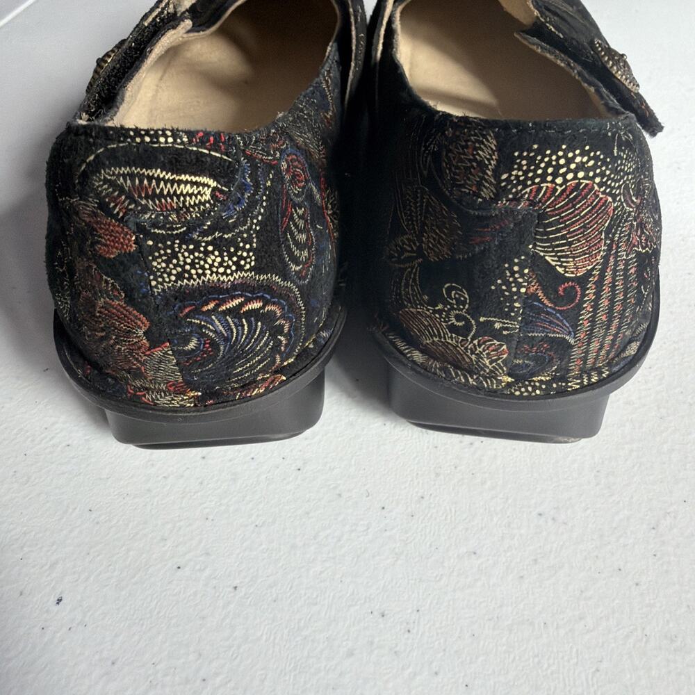 Alegria Mary Jane Shoes 8.5 EU 39 Black Embossed Leather Tweed Academia Everyday - Picture 6 of 10